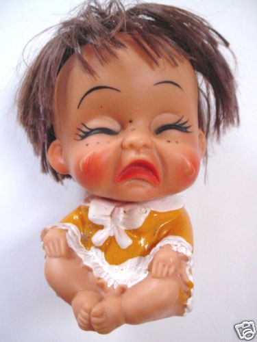 VINTAGE KOREA UGLY SITTING DOLL CRYING  