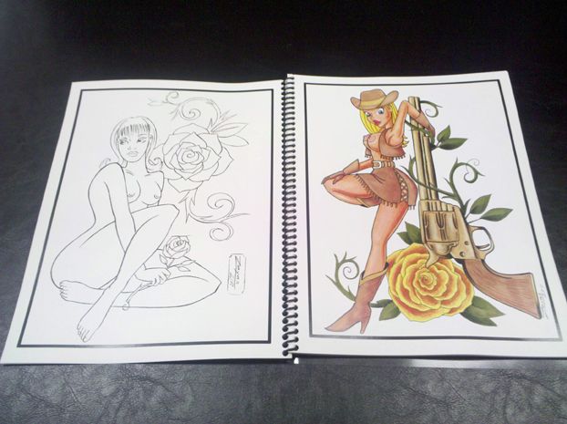 PIN UP TATTOO ART FLASH BOOK COLOR W LINES  