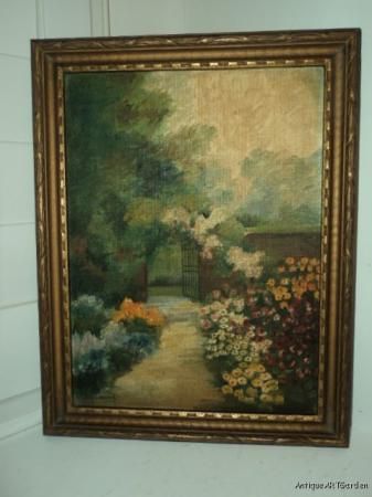 VINTAGE Art DECO Atkinson Fox STYLE Original Oil GARDEN Painting 