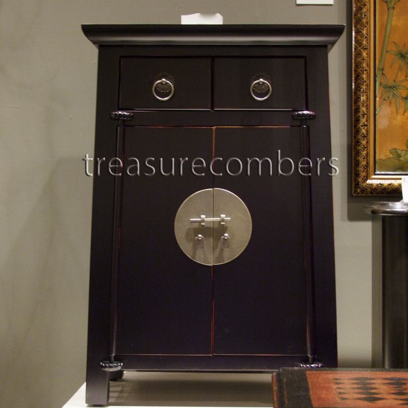 Modern Asian Black Wood Storage CABINET Side End TABLE  