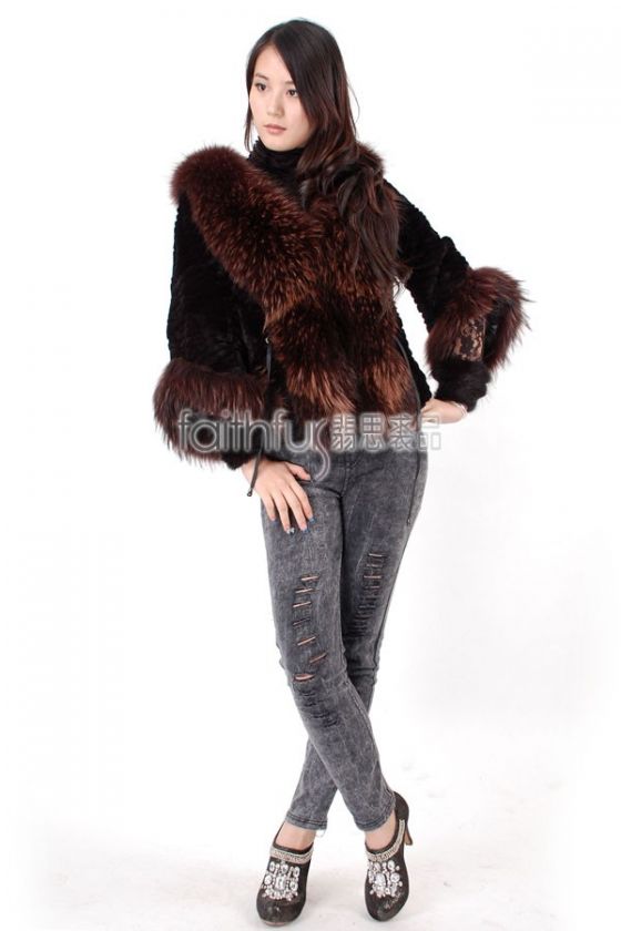 Rex Rabbit Fur Cape/Poncho/Wrap with Racoon Fur trimmed  