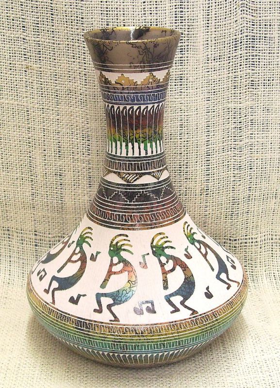 Native American Pottery Hilda Whitegoat Kokopelli Vase  