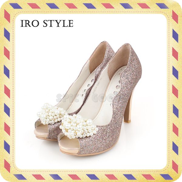 iro style] Fake Leather Pearl Decorated High Heel (Wedding shoes 