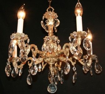 b52 CUTE Petite Antique French Style Brass Crystal 5 light Chandelier 