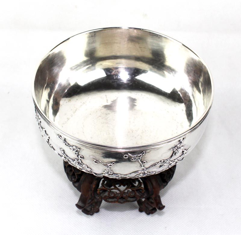 ANTIQUE CHINESE EXPORT SOLID SILVER LUEN WO SHANGHAI DRAGON BOWL CHINA 