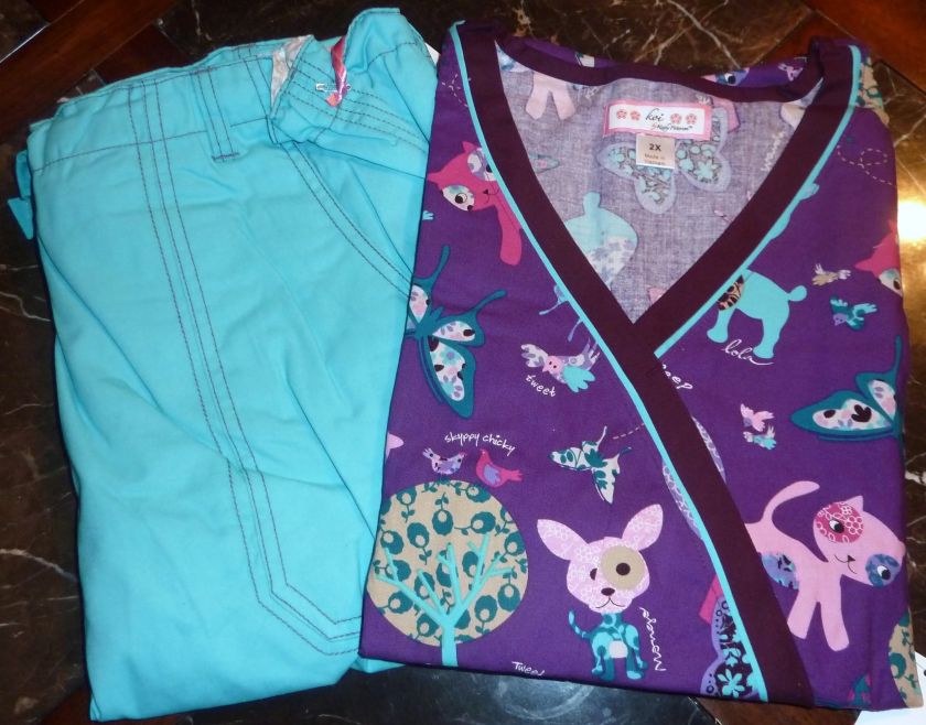 Koi Kathryn Pet Zoo SCRUB uniform top Lindsey Aqua Scrub Pant NEW Size 