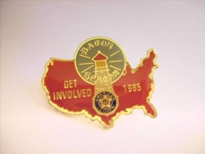 American Legion Bacon Beacon Get Involved 1985 Pin  