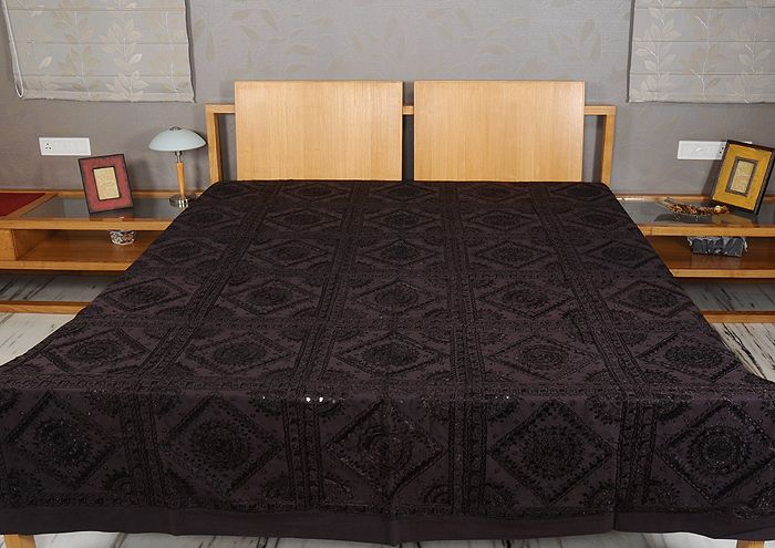 Vintage Mirror Double Black Cotton Bedspreads Bedcover  