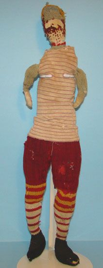 C1900 20 Primitive Knitted Ball Player Doll for a Boy Mother Made 