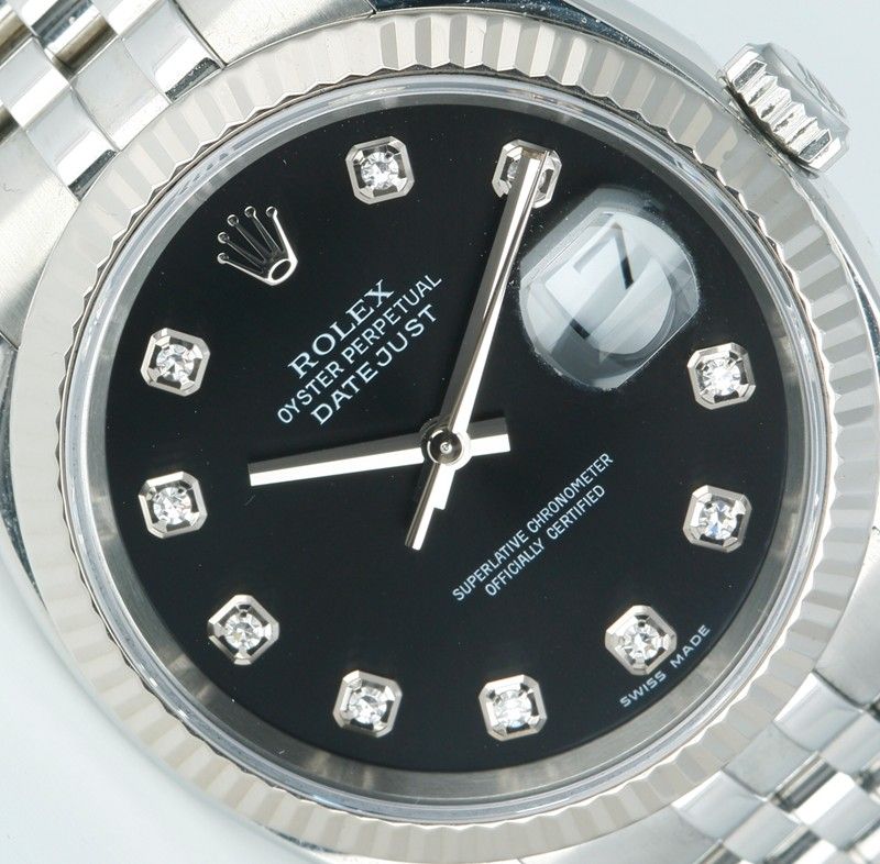 Mens 36mm ROLEX Black Diamond DateJust 116234  