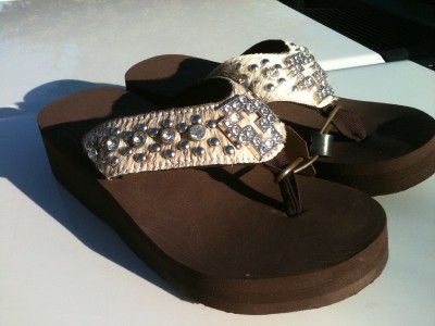 Horse Hair Cross Western Rhinestone Jewel Flip Flop Sandals flipflops 