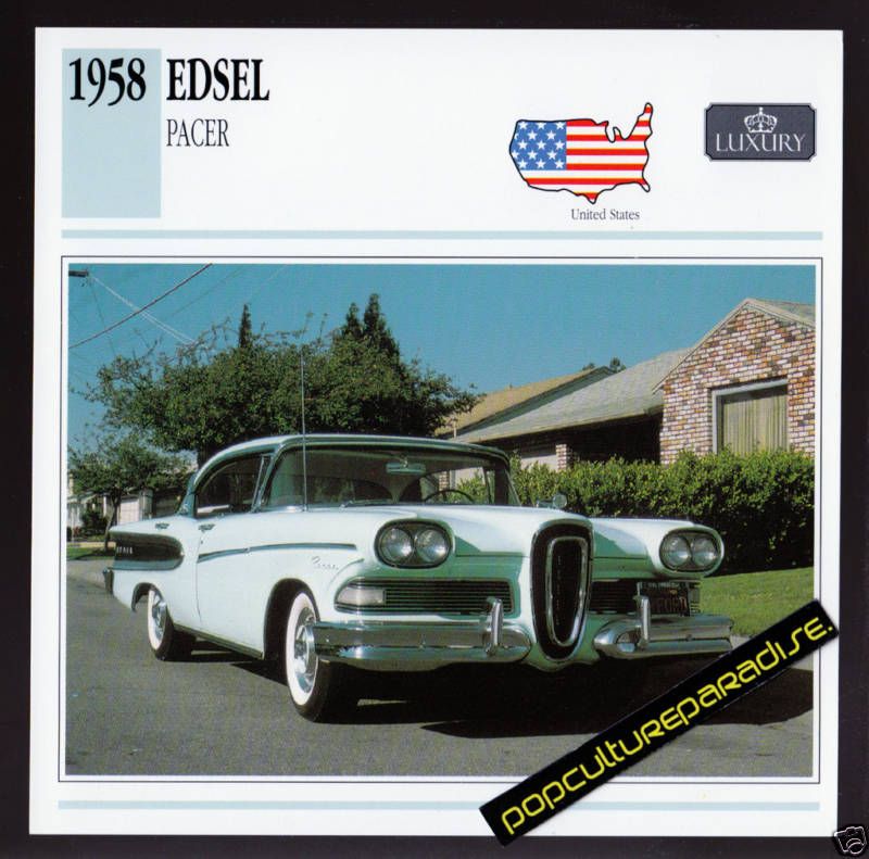 1958 EDSEL PACER Ford Motor Car PICTURE SPEC INFO CARD  
