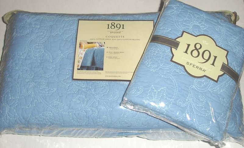 Sferra 1891 Coquette Twin Cotton Quilt & Sham Blue New  