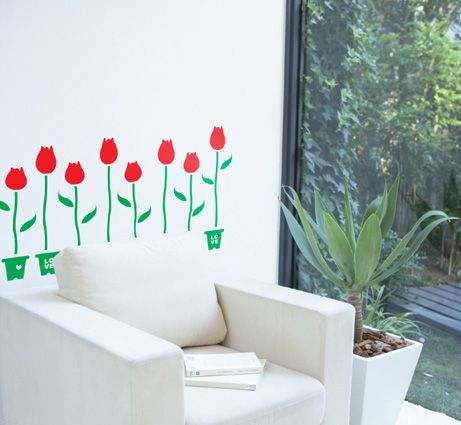 Flowers Vinyl Wall Decals Stickers Tulip Flowerpot  