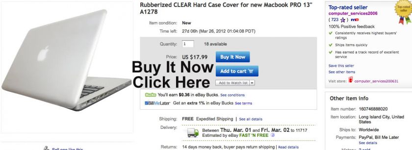 Rubberized CLEAR Hard Case Cover for new Macbook PRO 13 A1278  