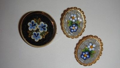 VINTAGE MOSAIC BROOCH & EARRINGS Sweet GLAM  