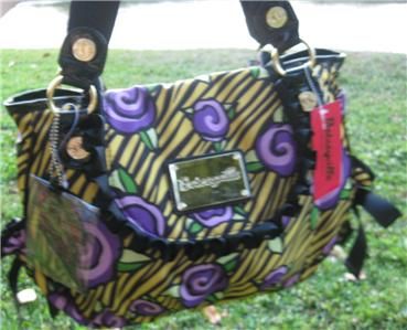 BETSEY JOHNSON NEW ROSEY PURPLE YELLOW SATCHEL FLAP TOP BAG PURSE $88 