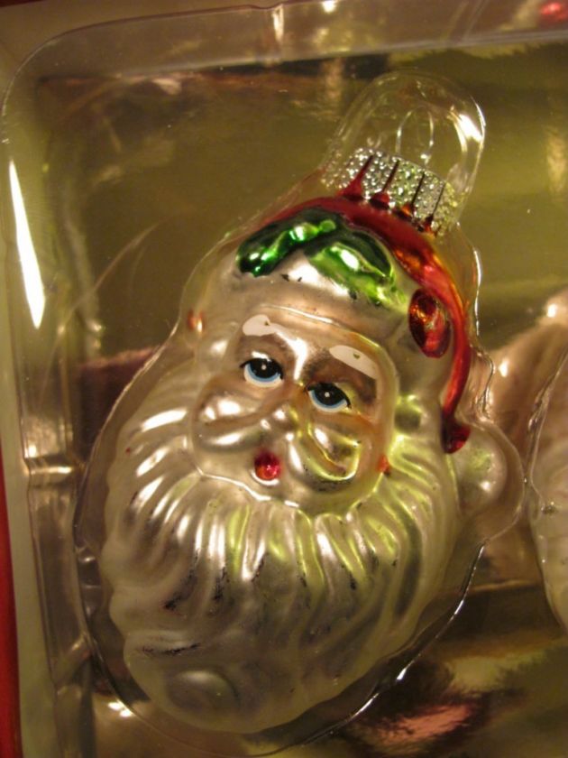 Set of 3 Retro Blown Glass Santa Claus Christmas Ornaments ~ FREE 