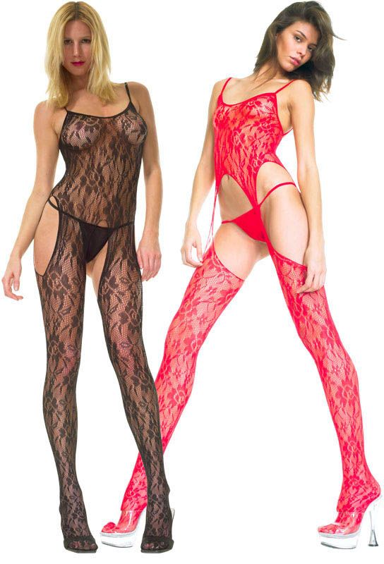 Lace Fishnet Suspender Garter Body Stocking  