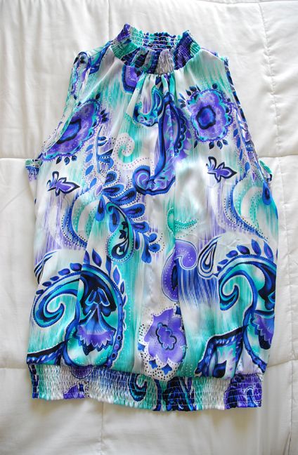 BEAUTIFUL GORGEOUS Blue Green Purple Paisley Silky Shirt Top 