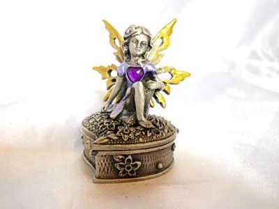   Yellow Wings Metal Fairy Magnetic Hinged Trinket Box Gem Heart  