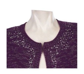 NEW Susan Graver Sequin Cardigan & Scarf Set PURPLE/L  