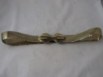 RARE WHITING & DAVIS GOLD MESH BELT W/ RHINESTONE CLASP BUCKLE  