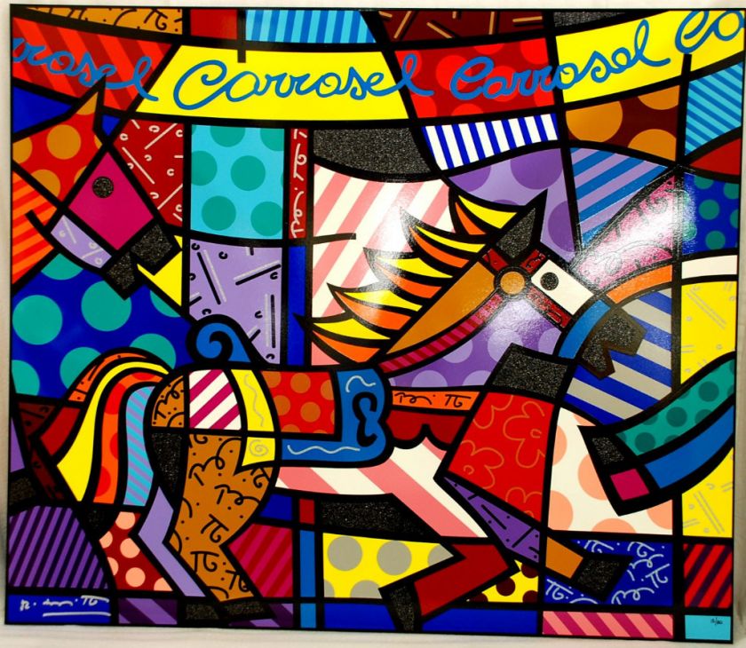 ROMERO BRITTO gesso board giclee CAROUSEL horse  