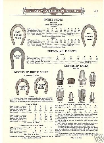 BURDEN HORSE MULE SHOES CALKS ANTIQUE CATALOG AD 1919  