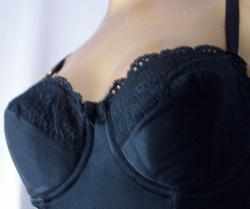 80s strapless BOMBSHELL BLACK LACY BODY SHAPER GIRDLE  sz 34 C  