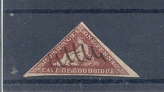 Cape of Good Hope # 12 USED   3 Margin/2 Large 1p Dk Carmine Triangle 