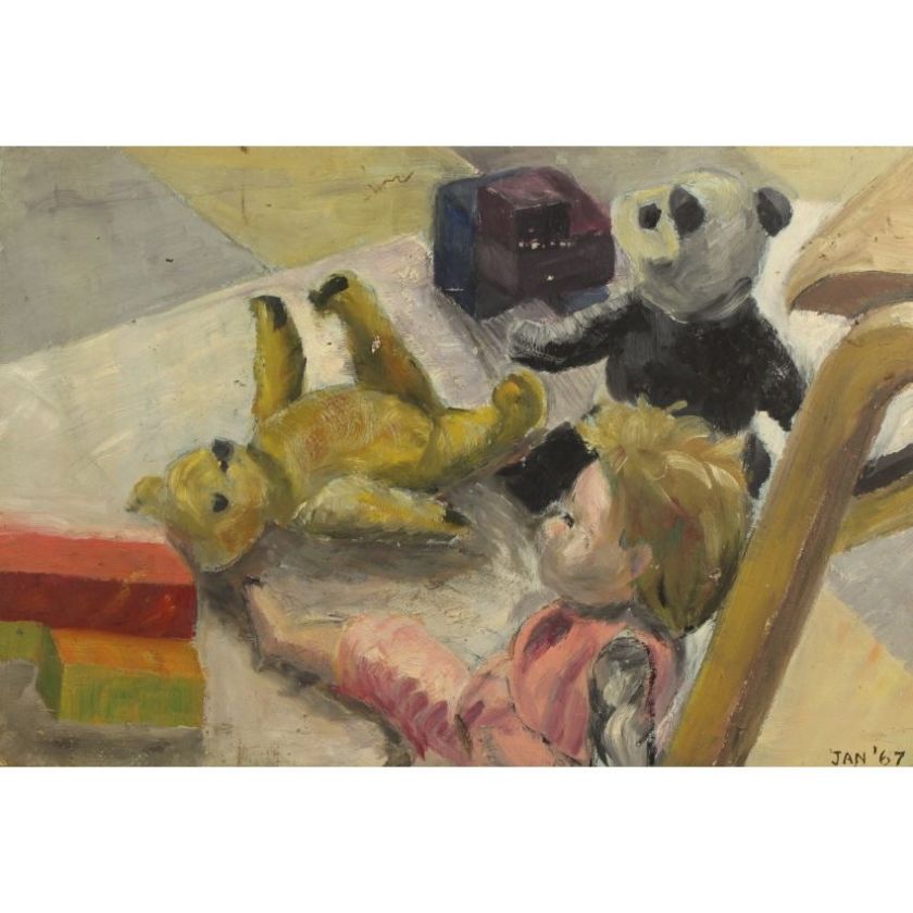 Fare Toys Teddy Bear Doll Still Life Oil Painting Contemporary 