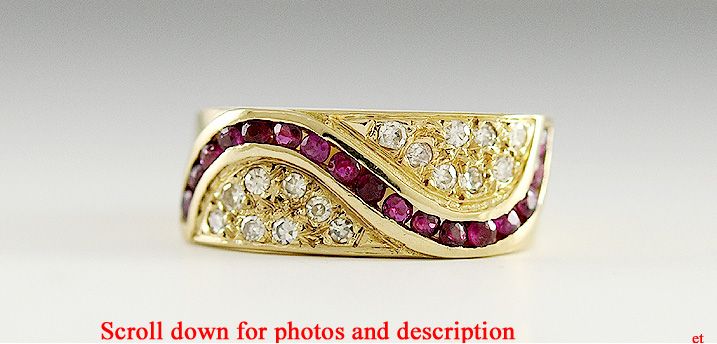 STRIKING MODERN 18K YELLOW GOLD DIAMOND RUBY RING  