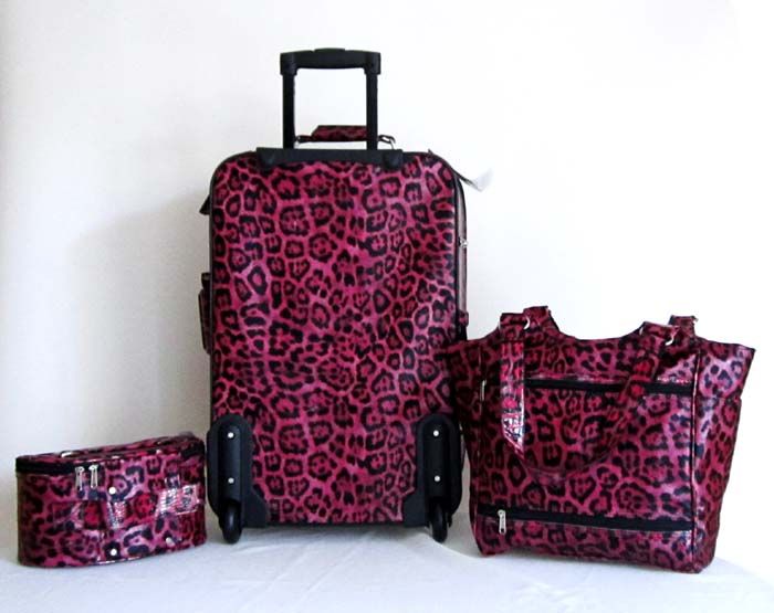 CarryOn 3 pc Travel Set Bag Rolling Wheel Luggage Beauty Case Purse 