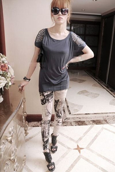 street chic graphic pants leggings grey xs/s  