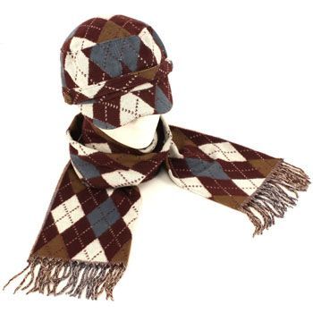 Argyle Plaid Cadet Hat Softer Cashmere Scarf? Set Wine  