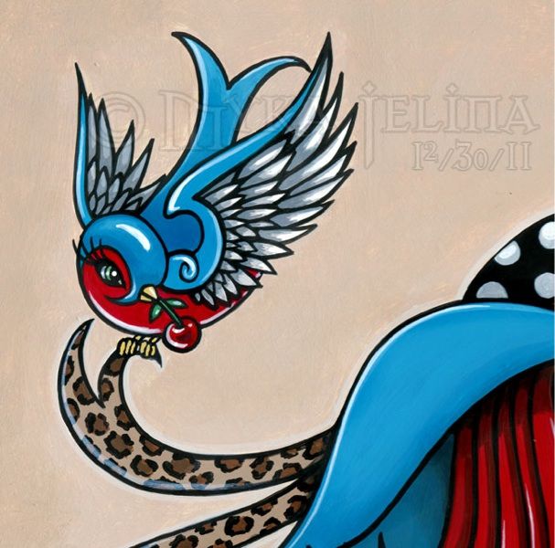 Rockabilly Swallow Tattoo Angel Original PAINTING Emma  