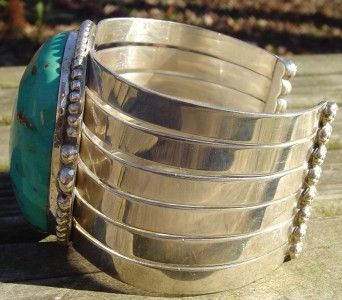 HUGE SIGNED GALE SELF CHOCTAW STERLING/TURQUOISE CUFF BRACELET WOW 