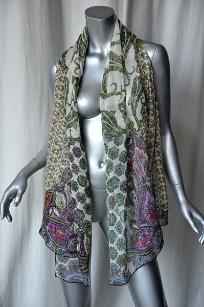 GUCCI Paisley Rich Boho Bohemian SILK Scarf Shawl Wrap Long Pareo 70 x 