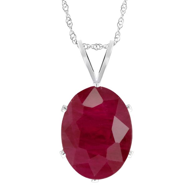   Oval Shape Red Ruby 925 Sterling Silver Pendant with 18 Silver Chain