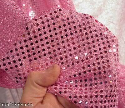 PER YARD 44 PINK SEQUIN SHEER METALLIC STRETCH FABRIC  