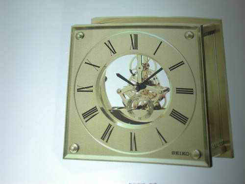 SEIKO Skeleton Movement Goltone Metal/Glass TABLE CLOCK  