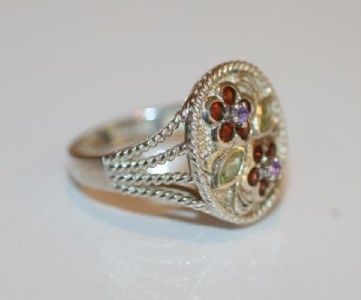 D41  Sterling 925 Multi gemstone Flower Ring Size 6  