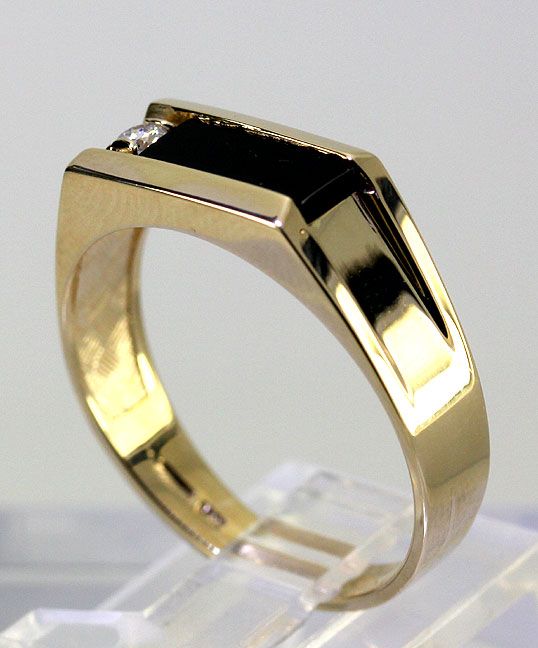 MENS CLASSY DEBONAIR .50CT DIAMOND ONYX 14K YELLOW GOLD STYLISH BAND 