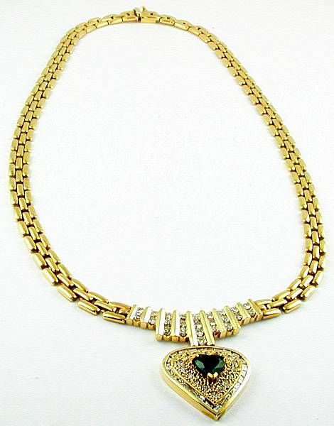 FABULOUS DIAMOND EMERALD PANTHER LINK NECKLACE 14K 41 G  