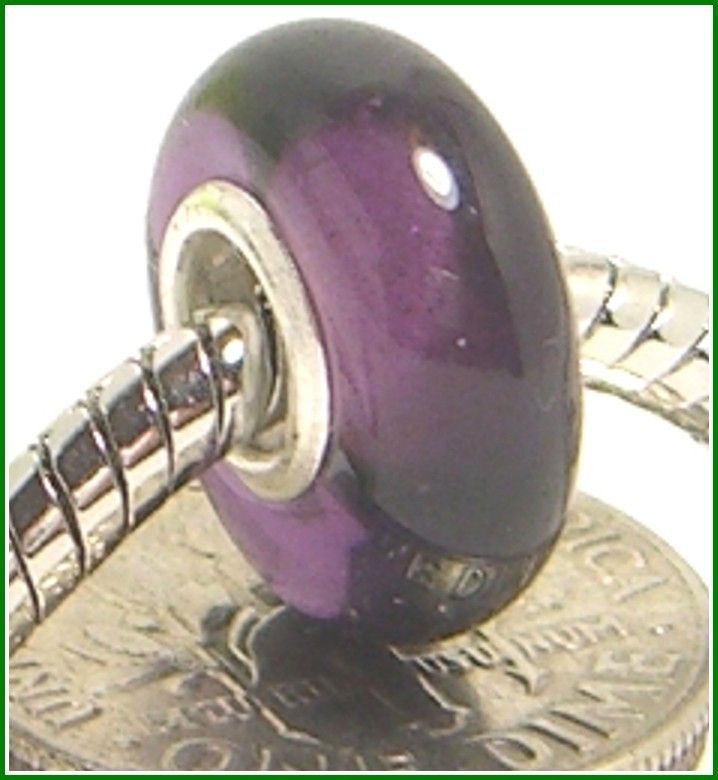 PLUM PURPLE Murano Glass Bead Large Hole Slider fit European Charm 