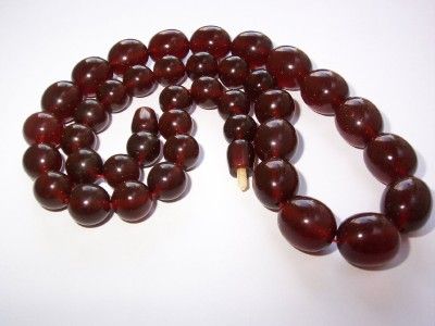 Fab Art Deco Cherry Amber Bakelite Round Bead Necklace 51 grams  