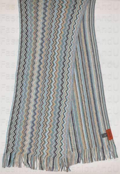 MISSONI MIX ZIGZAG WOOL Blue/Mix w/Lurex SHAWL SCARF  