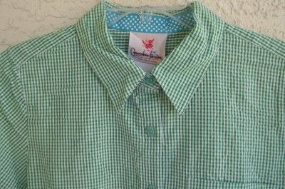 NEW QUAKER FACTORY GREEN CHECK SHORT SLEEVE BUTTONFRONT SEERSUCKER 