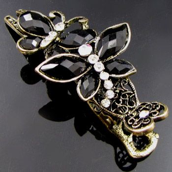   , 1 rhinestone crystal antiqued butterfly hair clamp cli